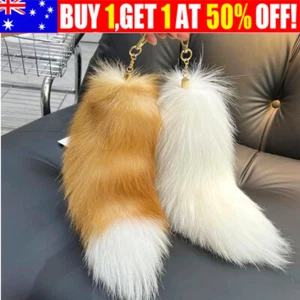 44cm/16" Long Faux Fox Fur Tail Keychain Bag Purse Key Ring Furry Pendant Decor - Picture 1 of 12