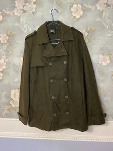 TOPMAN Men Wool Jacket Green Short Trench Coat Size L - Picture 1 of 12