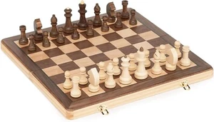 15 Inch Travel Wooden Folding Chess Set w/ 3 Inch Chess Pieces- Mahogany & Maple - Picture 1 of 8
