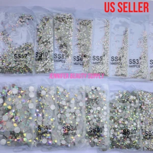 CRYSTAL AB RHINESTONES FLAT BACK CLEAR STRASS STONES FOR NAIL ART | US SELLER - Picture 1 of 23