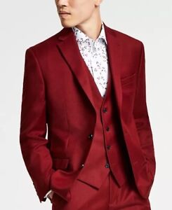 Bar III Men's Red Solid Slim-Fit Wool 2pc Suit Jacket New 40R