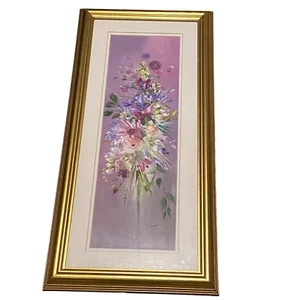 Lillias Blackie Scots Artist Purple Wild Flowers Gold Tone Framed Oil Painting - Picture 1 of 24