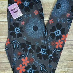 Leggings Florales Azul Negro Flores Base Carbón Manteroso Suave TALLA ÚNICA OS - Imagen 1 de 5