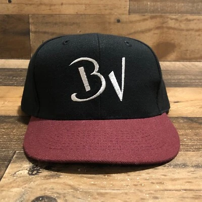 Vintage BV Hat Snapback Cap Mens Black Maroon White Initials Wool Blend 90s READ Foto 1 de 4