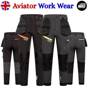 Men's Waterproof Softshell Cargo Workwear Trousers Removeable Pockets AV061 - Picture 1 of 20