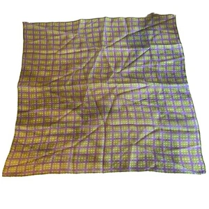 Purple Green Basket Weave Print Vintage 1960's Silk scarf - Picture 1 of 4