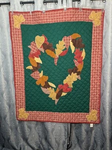 Fall AUTUMN HEART LEAVES QUILT THROW 56x46" TABLECOVER WALL HANG CRACKER BARREL - Picture 1 of 10