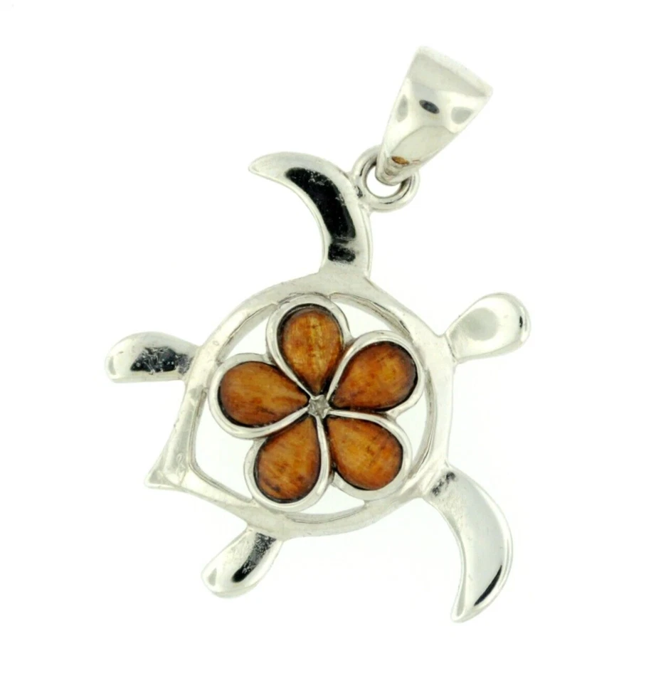 925纯银天然夏威夷可木吊坠-乌龟镶嵌花 — 第 1/1 张图片