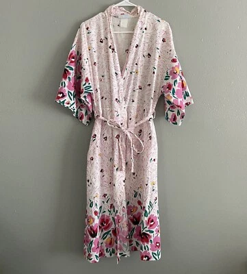 De Colección Gilligan O’Malley Floral Algodón Largo Cinturón Bata Casa Abrigo con Bolsillos Talla L Foto 1 de 4