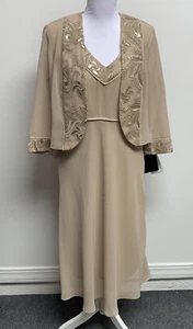LE BOS | Size 10 | Champagne Mother of Bride Sleeveless Dress & Sheer Jacket NWT - Picture 1 of 12