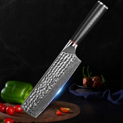 Cuchillo Nakiri Cuchillo de Cocina Damasco de 7 Pulgadas Cuchillo de Cocina Antiadherente para Verduras Foto 1 de 4