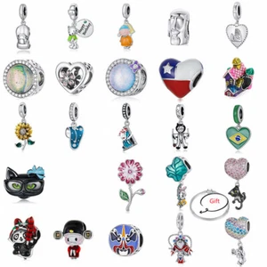 Wostu 925 Sterling Silver Balloon Cat New Year Cat Flower Bracelet Charm Bead - Picture 1 of 34