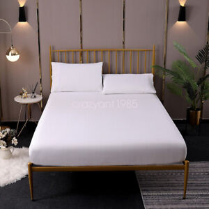 Fitted Sheet Slipcover Mattress Protector Stretch Solid Color Bedroom for Decor