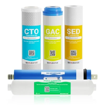 5 Stage Reverse Osmosis FULL Replacement Water Filter Kit with 100 GPD Membrane - Image 1 of 4