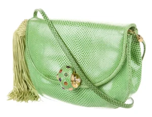 Bolso de hombro Judith Leiber verde Karung concha broche piel de serpiente noche día gy - Imagen 1 de 16