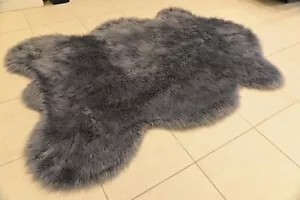 Tappeto in pelliccia sintetica 4'x6' grigio in pelle di pecora accenti decorazioni premium pelliccia shaggy antislip - Foto 1 di 6