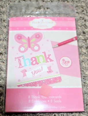 Tarjetas de agradecimiento rosa mariposa floral 8 sobres sellos Foto 1 de 4