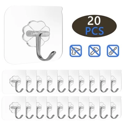 20x Punch-free Transparent Plastic Self Adhesive Hooks Stickers for Kitchen - Image 1 of 4