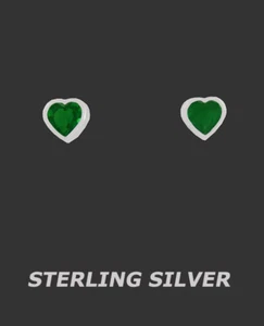 LAB CREATED EMERALDS 0.25 Cts STUD HEART EARRINGS .925 SILVER- Screw Backs - NWT - Picture 1 of 4