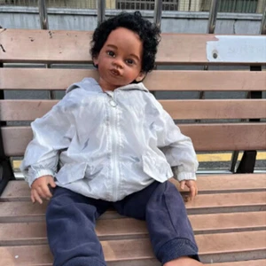 32" Painted Huge Toddler Reborn Baby Doll Finished Baby Girl Black Curly Hair - Picture 1 of 3