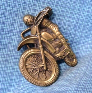 Motocross Belt Buckle Motorcycle Dirt Bike Solid Brass Vtg 70s Baron .NOX477 - Picture 1 of 9