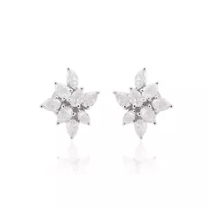 1.70 Ct Lab Grown CVD Diamond Stud Cluster Earrings Women Gift 14k White Gold - Picture 1 of 7