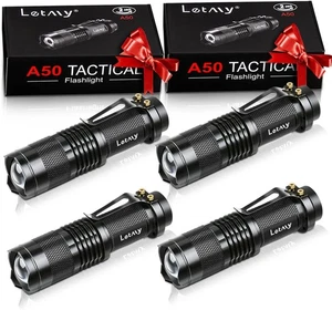 LETMY Tactical Flashlight, Super Bright LED Mini Flashlights 4 Pack, Black  - Picture 1 of 7