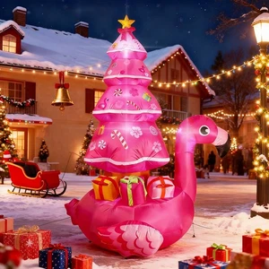 7Ft Inflatable Christmas Tree Decorations,Pink Inflatable Flamingo Christmas ... - Picture 1 of 7