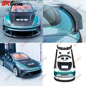 Carbon Fiber Side Skirts Front Rear Bumper Lip BodyKits Fits Tesla Model 3 24-25 - Picture 1 of 32