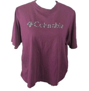 Columba M Damen Cropped T-Shirt weinrot mit Camo Logo vorne 100% Baumwolle - Bild 1 von 12