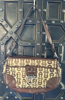 Etienne AIGNER Signature Logo Fabric Bag Leather Purse Zipper Silver  Hardware - Image 1 of 4