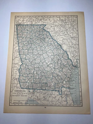 1921 GEORGIA State Map Fm 1921 New Reference Atlas SEE DESCRIP - Image 1 of 2