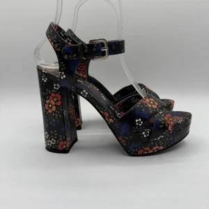 Nine West Funkyo Floral Block Heel Platform Sandals Black Size 6 - Picture 1 of 14