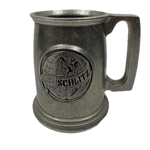 Vintage Schlitz Beer Stein Pewter Mug Raised Globe Logo Barware Breweriana - Picture 1 of 6