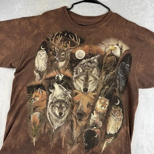 Vintage The Mountain Shirt Herren XL Natur Grafik T-Shirt Wolf Wölfe Bär Adler Eule - Bild 1 von 9