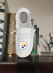 Pittsburgh Steelers Loafer Womens 9 White Hey Dude Wally Sport Mesh Casual Shoes - Picture 1 of 6