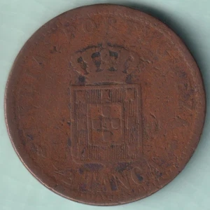 PORTUGUESE INDIA GOA CARLOS I 1/2 TANGA RARE COPPER COIN - Picture 1 of 2