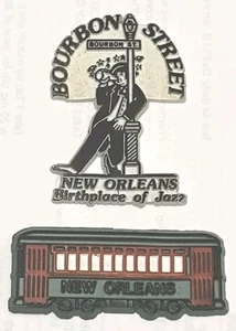 2 New Orleans Refrigerator Magnets Bourbon Street Birthplace Of Jazz/Trolley Car - Picture 1 of 6