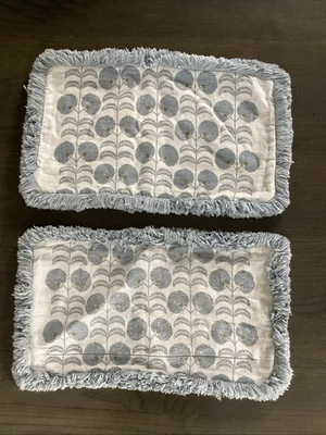 2 Pc Serena & Lily Blue Linen Print Pillow Covers Fringe 12x22 - Image 1 of 4