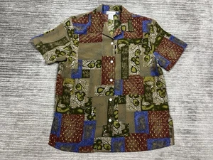 Rene Margo Top Womens 12 Multicolor Short Sleeve Button Up Polyester - Picture 1 of 10