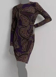 Lauren Ralph Lauren Women's Purple Paisley Twist-Front Dress Size 12 - Picture 1 of 3