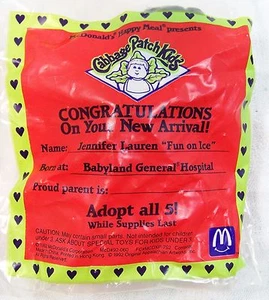 1992 McDonald's Happy Meal Cabbage Patch Kids Jennifer Lauren Fun On Ice MIP C10 - Picture 1 of 3