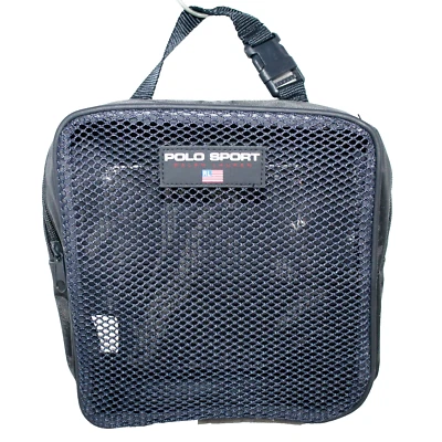 POLO SPORT Mesh Front Zip Travel Utility Toiletry Bag Tote Navy Blue Black - Image 1 of 4