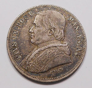 Italy Papal States 1860 XV R SILVER 20 Baiocchi VF-XF ** HIGH Grade Pius IX Coin - Picture 1 of 2