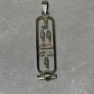 Vintage Sterling Silver Egyptian Assay Mark Cartouche Pendant 925 1.75 Inch - Picture 1 of 4