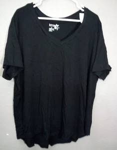 Terra & Sky Womens Black Short Sleeve V-Neck Solid T-Shirt Size 2X Plus Crew NWT - Picture 1 of 3