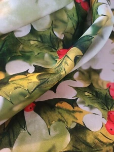 Christmas Waterproof fabric for table clothes cushions aprons Green Holly White - Picture 1 of 5
