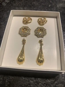 All Signed KJL KENNETH JAY LANE Vtg lot 3 Pairs Earrings Faux Pearls Gold Tone - Picture 1 of 9