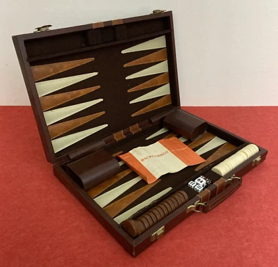 Vintage Backgammon Set Deluxe Brown Solid Briefcase Dice Board Game Present Café - Image 1 of 4