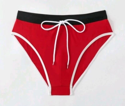 Calzoncillos de baño para hombre rojos con ribete blanco y negro. Talla mediana 32"-34" Foto 1 de 4